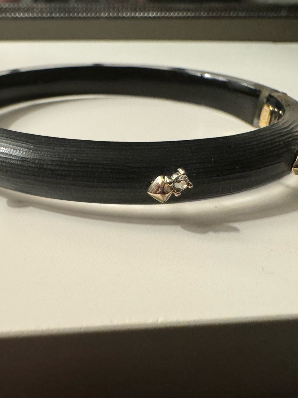 Alexis Bittar Gold Studded Crystal Hinged Lucite Bangle with Magnetic Clasp